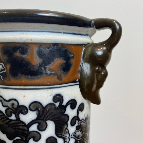 Dark Floral Asian Vase with Handles, Traditional style - Picture 7 of 10